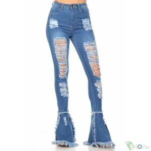 JC & JQ Womens Blue Dark Wash High Rise Stretch Denim Flared Jeans Size Small